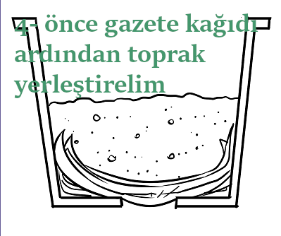 Önce gazete kağıdı ardından toprak yerleştirin -  (Baş aşağı sebze yetiştirme)