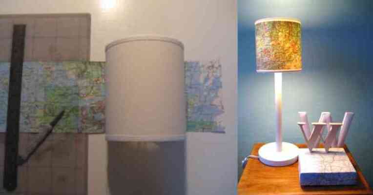 Eski harita ve tutkalla çalışma odanız için çok şık bir abajur tasarımı yapabilirsiniz.