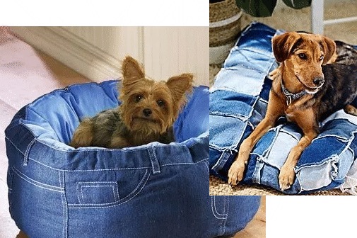 Eski kot pantolonlardan evcil hayvan yatağı