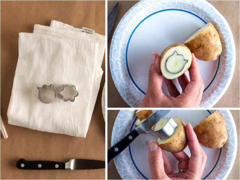 Patates baskı nasıl yapılır Kumaş peçete üzerine renkli desen yapımı